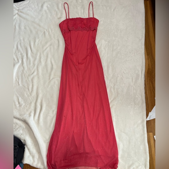 Vintage Taboo Prom Maxi Dress Coral Pink Small Sparkle Spaghetti Strap - Picture 5 of 10